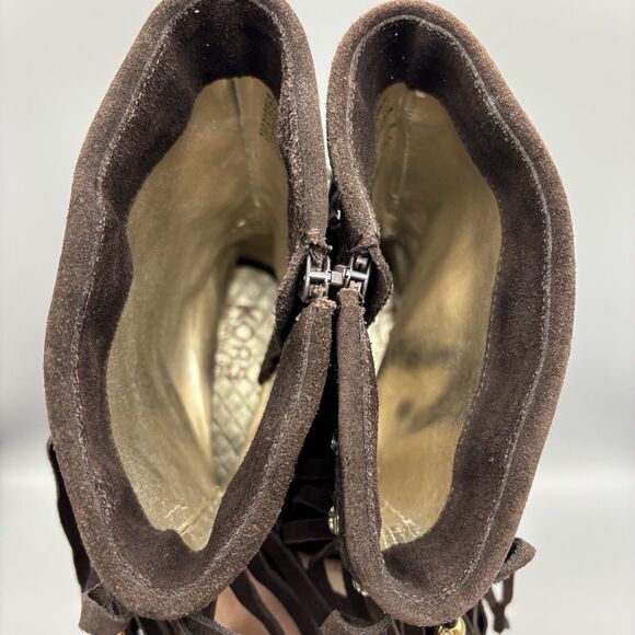 Michael Kors Fringed Booties Women’s Size 5 M Brown Suede Rhinestone Gillian - Picture 11 of 14